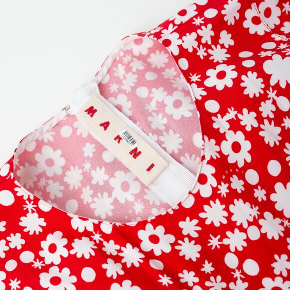 Marni Satin Midi Dress with Red and White Pop Fields Motif - Picture 8 of 14